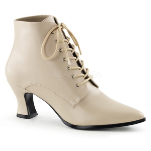 Beige 7 cm VICTORIAN-35 Lace Up Ankle Calf Women Boots