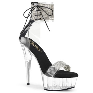 Black 15 cm DELIGHT-627RS transparent platform high heels with ankle straps