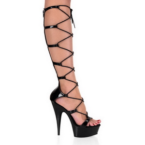 Black 15 cm DELIGHT-698 knee high womens gladiator sandals