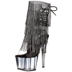 Black 18 cm ADORE-1017RSFT womens fringe ankle boots high heels