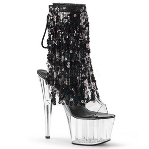 Black 18 cm ADORE-1017SQF sequins fringe ankle boots