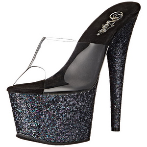 Black 18 cm ADORE-701LG glitter platform mules womens