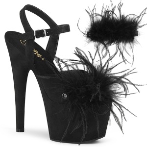 Black 18 cm ADORE-709F exotic pole dance high heel sandals with feathers