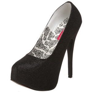 Black Glitter 14,5 cm Burlesque TEEZE-31G Platform Pumps Shoes