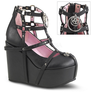 Black Leatherette 13 cm POISON-25-1 lolita ankle boots wedge platform