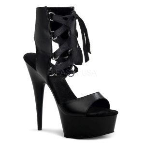 Black Leatherette 15 cm DELIGHT-600-14 platform pleaser sandals