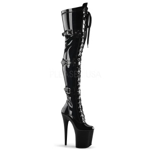 Black Patent 20 cm FLAMINGO-3028 Platform Thigh High Boots