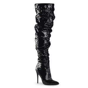 Black Sequins 13 cm COURTLY-3011 Pleaser Overknee Boots