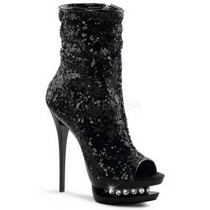 Black Sequins 15,5 cm BLONDIE-R-1008 Platform Ankle Calf Boots