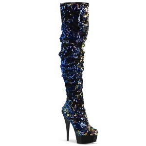 Black Sequins 15 cm DELIGHT-3004 Pleaser Overknee Boots