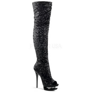 Black Sequins 15 cm PLEASER BLONDIE-R-3011 Platform Over Knee Boots