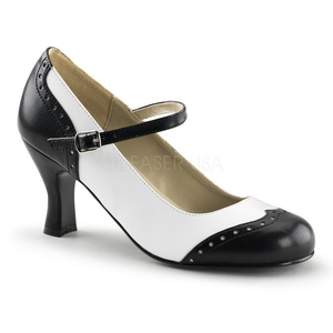 Black White 7,5 cm retro vintage FLAPPER-25 Pumps with low heels