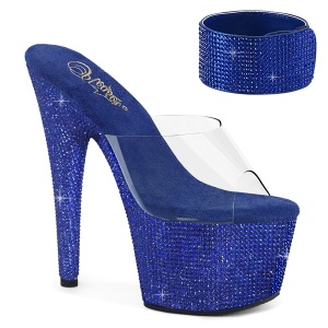 Blauw 18 cm 712RS pleaser sandalen hoge hakken met enkel manchet strass plateau