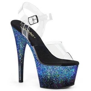 Blauw glitter 18 cm ADORE-708SS paaldans schoenen met hoge hakken