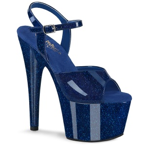 Blauwe 18 cm ADORE-709GP glitter plateau sandalen met hak