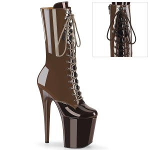 FLAMINGO-1054DC - 20 cm platform high heels boots lakleer coffee