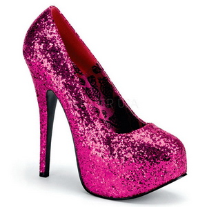 Fuchsia Glitter 14,5 cm Burlesque BORDELLO TEEZE-06G Plateau Pumps Hoge Hak