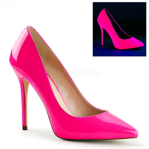 Fuchsia Neon 13 cm AMUSE-20 naaldhak pumps met puntneus