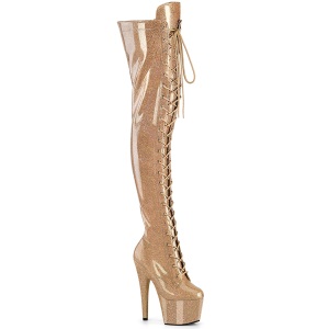 Glitter 18 cm ADORE-3020GP Gouden overknee boots hoge hakken met veters