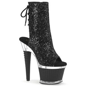 Glitter 18 cm SPECTATOR-1018G Exotic platform peep toe ankle boots black