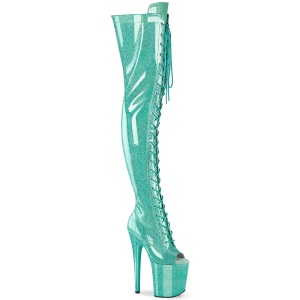 Glitter 20 cm PEEP TOE Groene overknee boots hoge hakken met veters