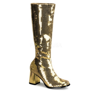 Gold Sequins 8 cm SPECTACUL-300SQ Women Knee Boots