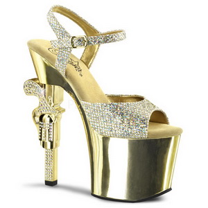 Goud 18 cm Pleaser REVOLVER-709G High Heels Chroom Plateau