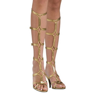 Goud 8 cm ROMAN-10 lange kniehoge gladiator sandalen dames