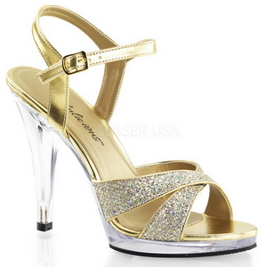 Goud Glitter 12 cm FLAIR-419G Dames Sandalen met Hak