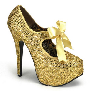 Goud Strass 14,5 cm Burlesque TEEZE-04R Hoge Pumps Schoenen Plateau