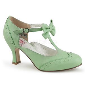 Green 7,5 cm retro vintage FLAPPER-11 Pinup Pumps Shoes with Low Heels