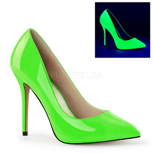 Groen Neon 13 cm AMUSE-20 naaldhak pumps met puntneus