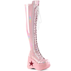 Hologram 13 cm DYNAMITE-300 overknee laarzen met wedge plateau roze