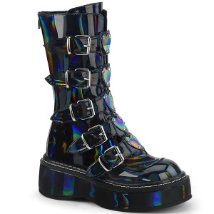 Hologram 5 cm EMILY-330 womens buckle boots with platform