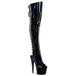 Hologram veterlaarzen 18 cm ADORE-3019HWR zwarte overknee laarzen high heels met veters