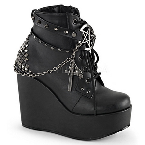 Kunstleer 13 cm POISON-101 lolita enkellaarzen wedges sleehakken