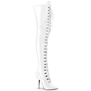 Lakleer 13 cm SEDUCE-3024 Witte overknee laarzen met veters