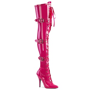 Lakleer 13 cm SEDUCE-3028 Fuchsia overknee laarzen met veters