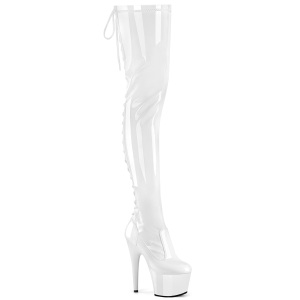 Lakleer 18 cm ADORE-3850 Witte overknee laarzen met veters