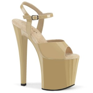 Lakleer 19 cm ENCHANT-709 beige pleaser schoenen met hoge hakken