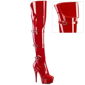 Lakleren 15 cm DELIGHT-3018 overknee laklaarzen high heels met gesp rode