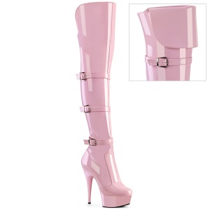 Lakleren 15 cm DELIGHT-3018 overknee laklaarzen high heels met gesp roze