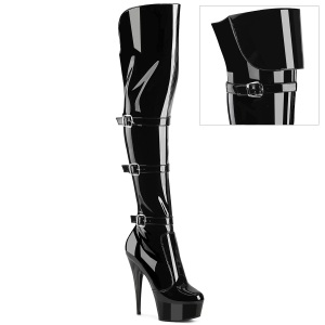 Lakleren 15 cm DELIGHT-3018 overknee laklaarzen high heels met gesp zwarte