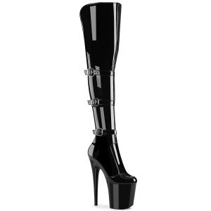 Lakleren 20 cm FLAMINGO-3018 overknee laklaarzen high heels met gesp zwarte