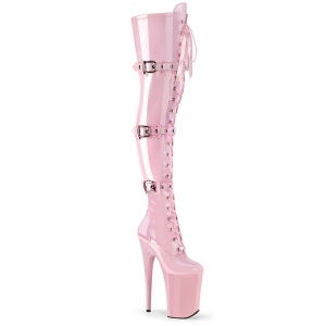 Lakleren 23 cm INFINITY-3028 overknee laklaarzen high heels met gesp roze