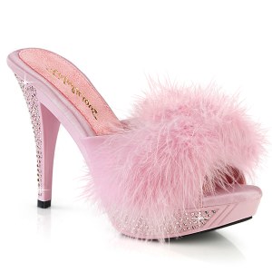 Leatherette 11,5 cm ELEGANT-401F Roze mules high heels with marabou feathers