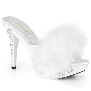 Leatherette 11,5 cm ELEGANT-401F White mules high heels with marabou feathers