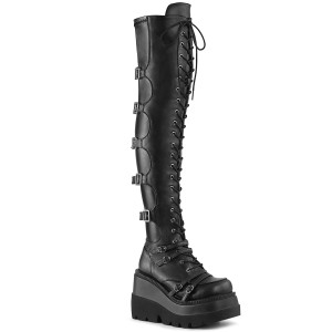 Leatherette 11,5 cm SHAKER-350 Wedge Platform Thigh High Boots