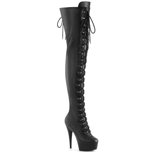 Leatherette 15 cm DELIGHT-3022 Black overknee boots with laces