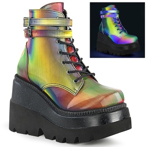 Neon regenboog 11,5 cm SHAKER-52 lolita enkellaarzen wedges sleehakken